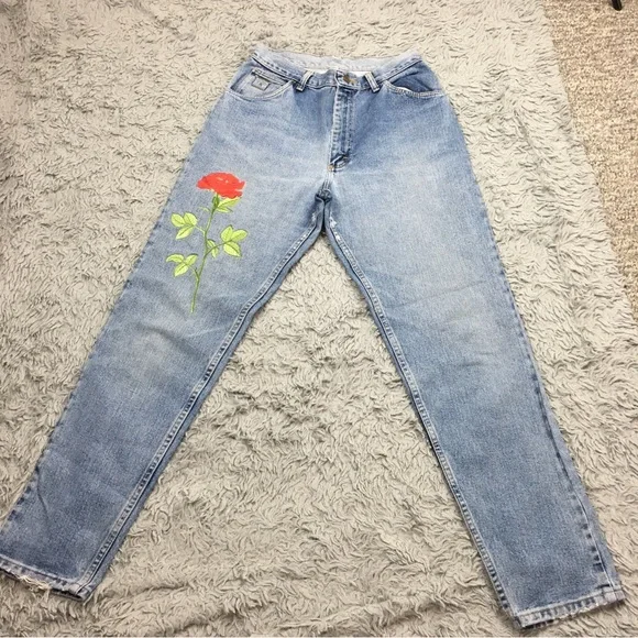 Vintage Wrangler Embroidered Skinny Jeans Blue Size 6 - Picture 2 of 15